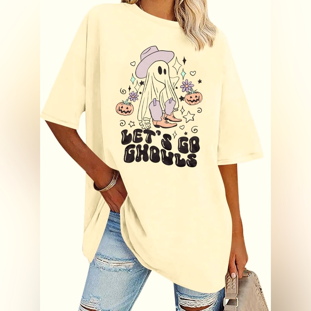 Let's Go Ghouls Shirt  Women’s Spooky Season T-Shirt Halloween Cowgirl Ghost Top